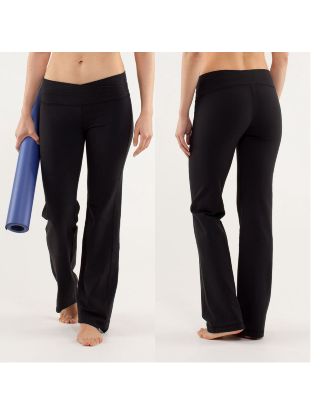 Lululemon Black Astro Wide Leg Pants Size 10 Luon Crossover Waist Rollover Waist